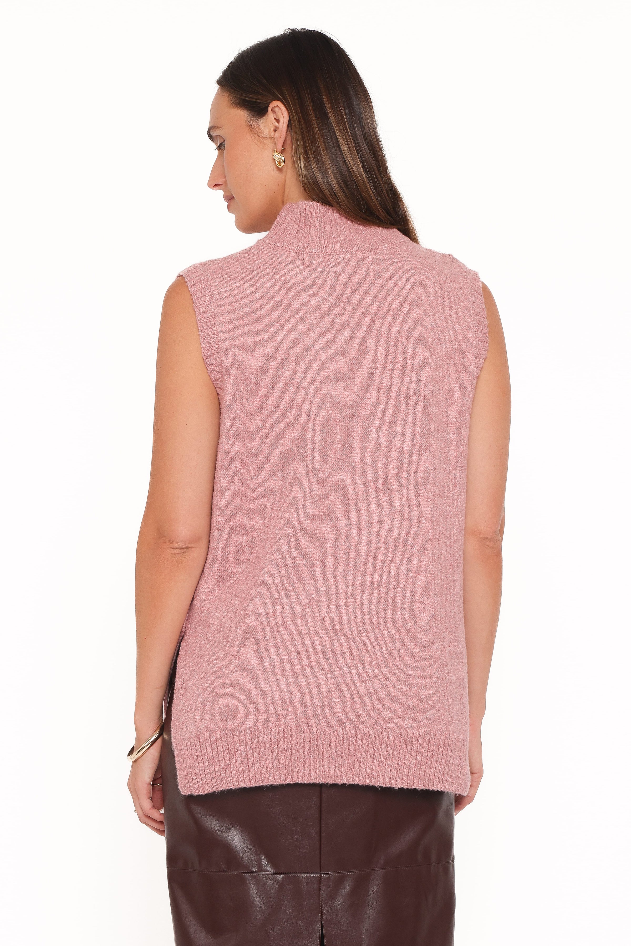 KNITWEAR Freydis Side Button Sweater Top - Rose