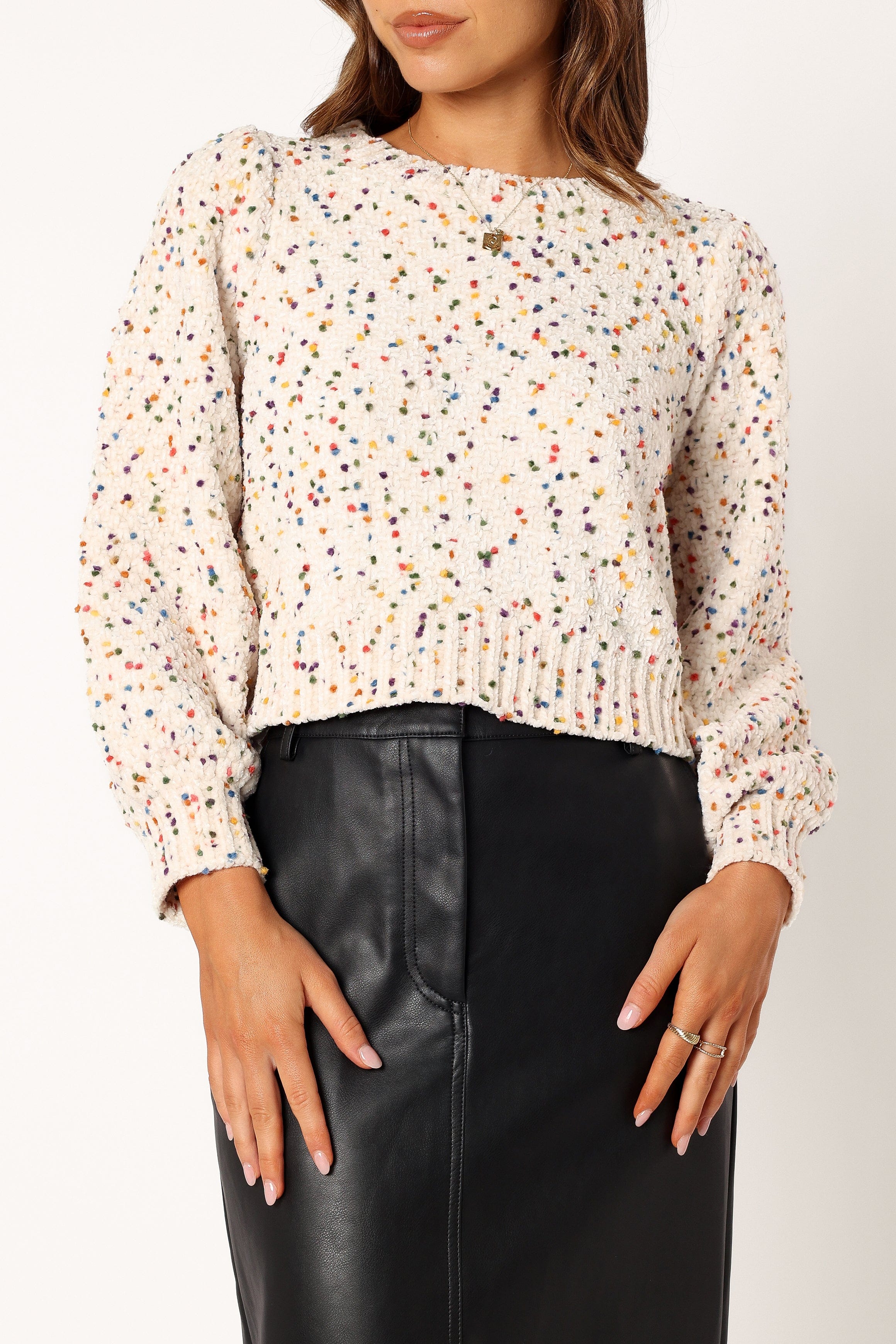 KNITWEAR Giana Multi Dot Crewneck Knit Sweater - Cream Multi