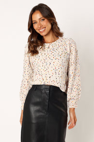KNITWEAR @Giana Multi Dot Crewneck Knit Sweater - Cream Multi