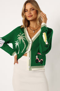 KNITWEAR @Golf Embroidered Patch Button Front Cardigan - Field Green