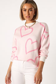 KNITWEAR @Gracelynn Heart Knit Sweater - White