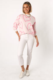 KNITWEAR @Gracelynn Heart Knit Sweater - White