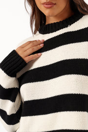 KNITWEAR Gretchen Stripe Crewneck Knit Sweater - Black