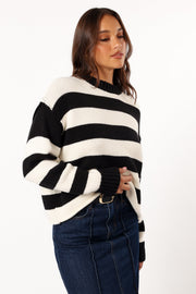 KNITWEAR Gretchen Stripe Crewneck Knit Sweater - Black