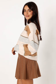 KNITWEAR @Hadleigh Shimmer Multi Stripe Knit Sweater - Cream/Camel