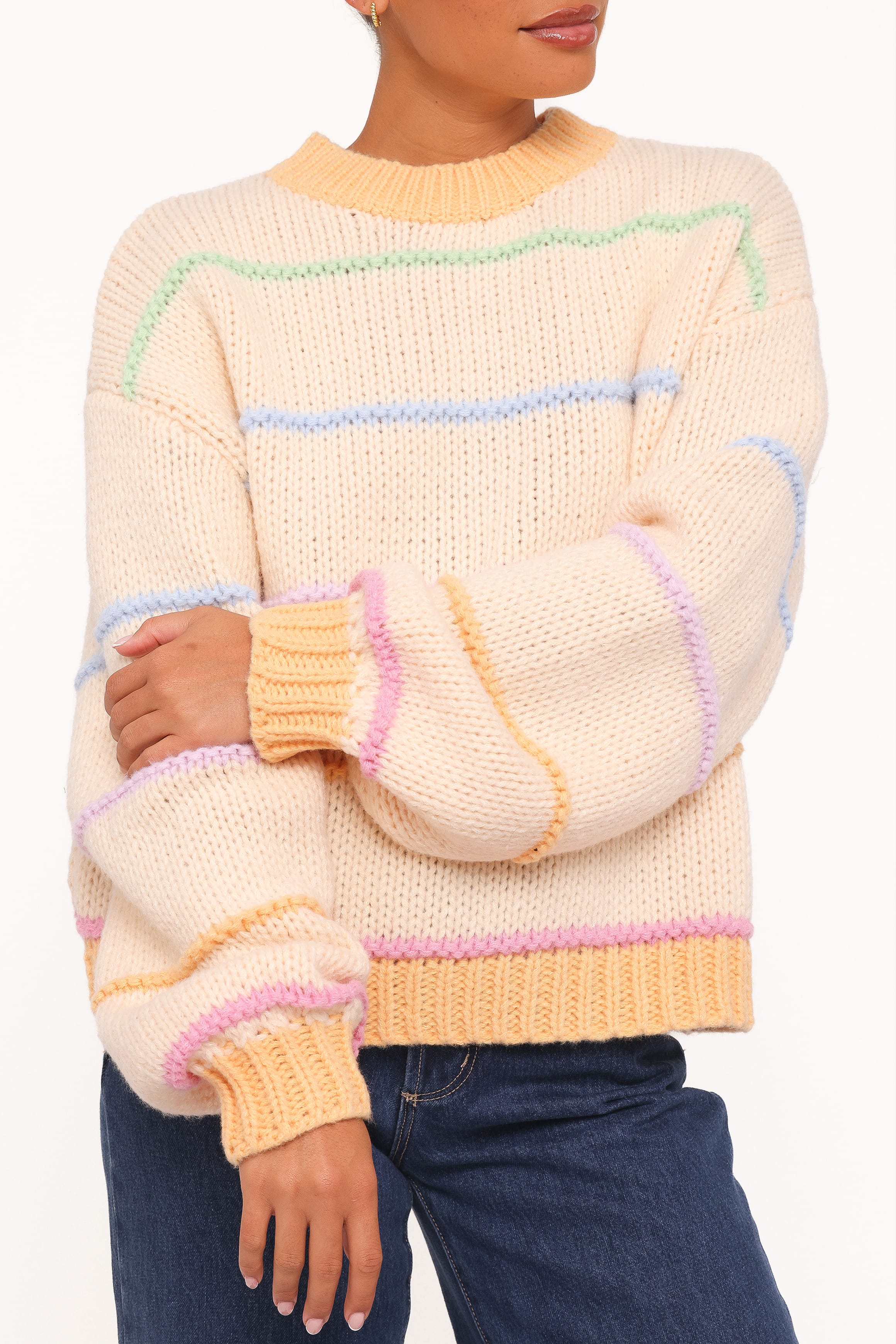 KNITWEAR Hamilton Texture Stripe Sweater - Cream Multi