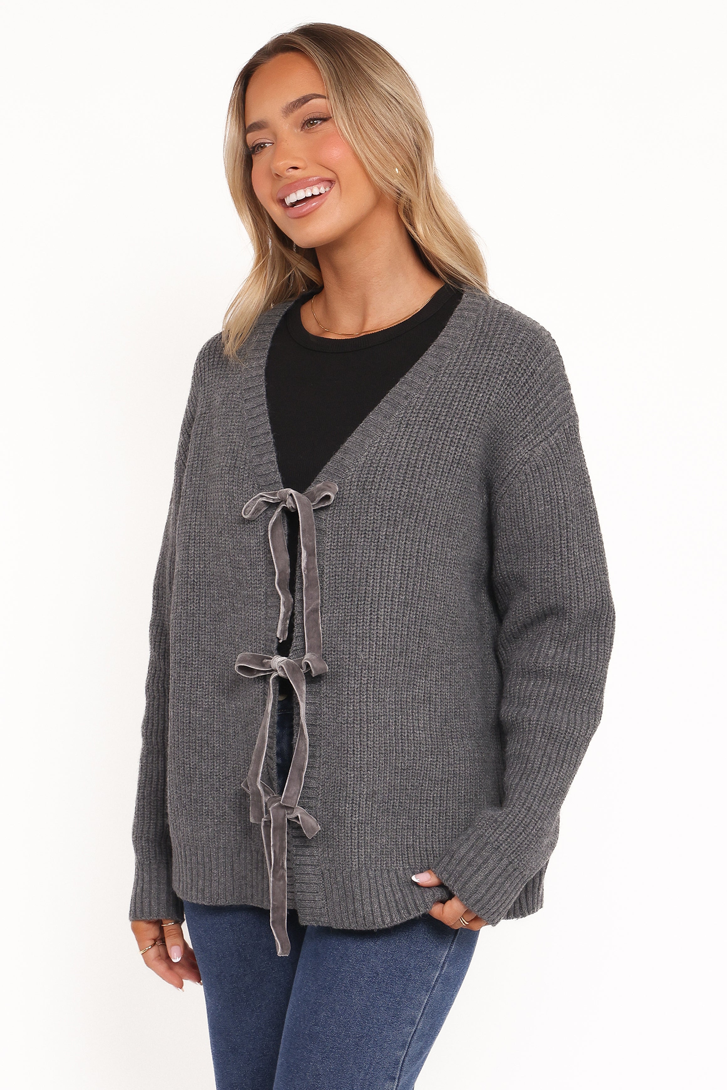 KNITWEAR Hammond Tie Up Cardigan - Grey