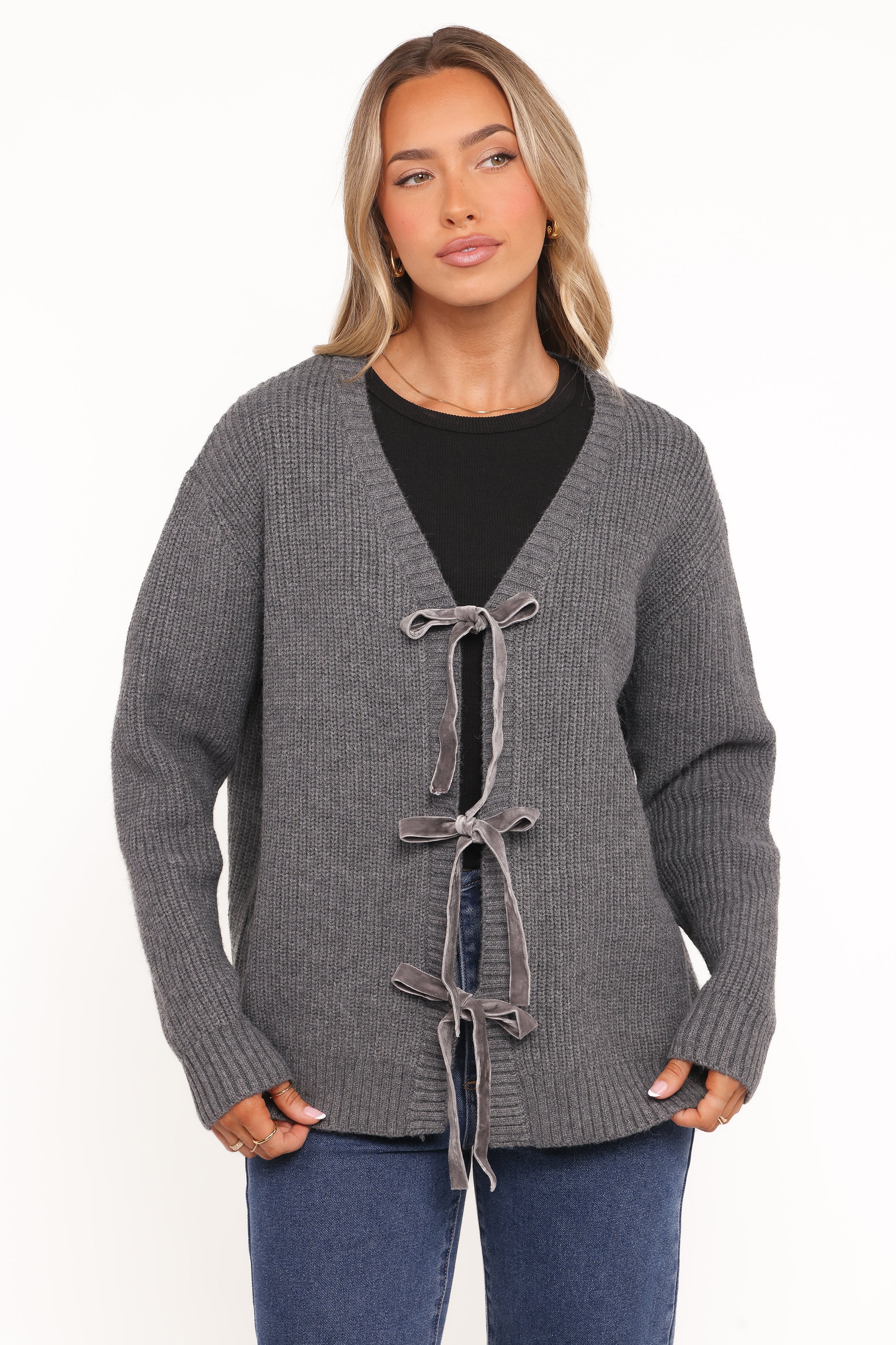 KNITWEAR Hammond Tie Up Cardigan - Grey