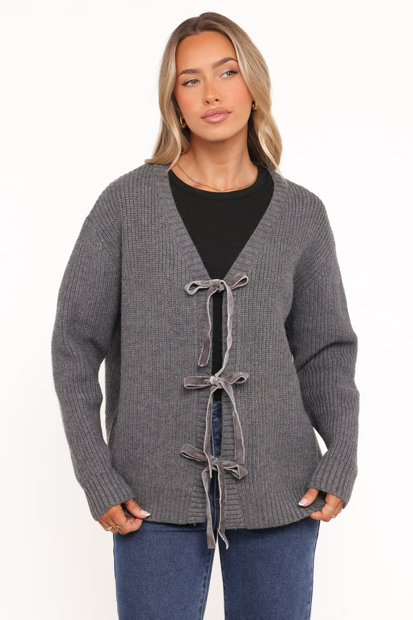 KNITWEAR Hammond Tie Up Cardigan - Grey