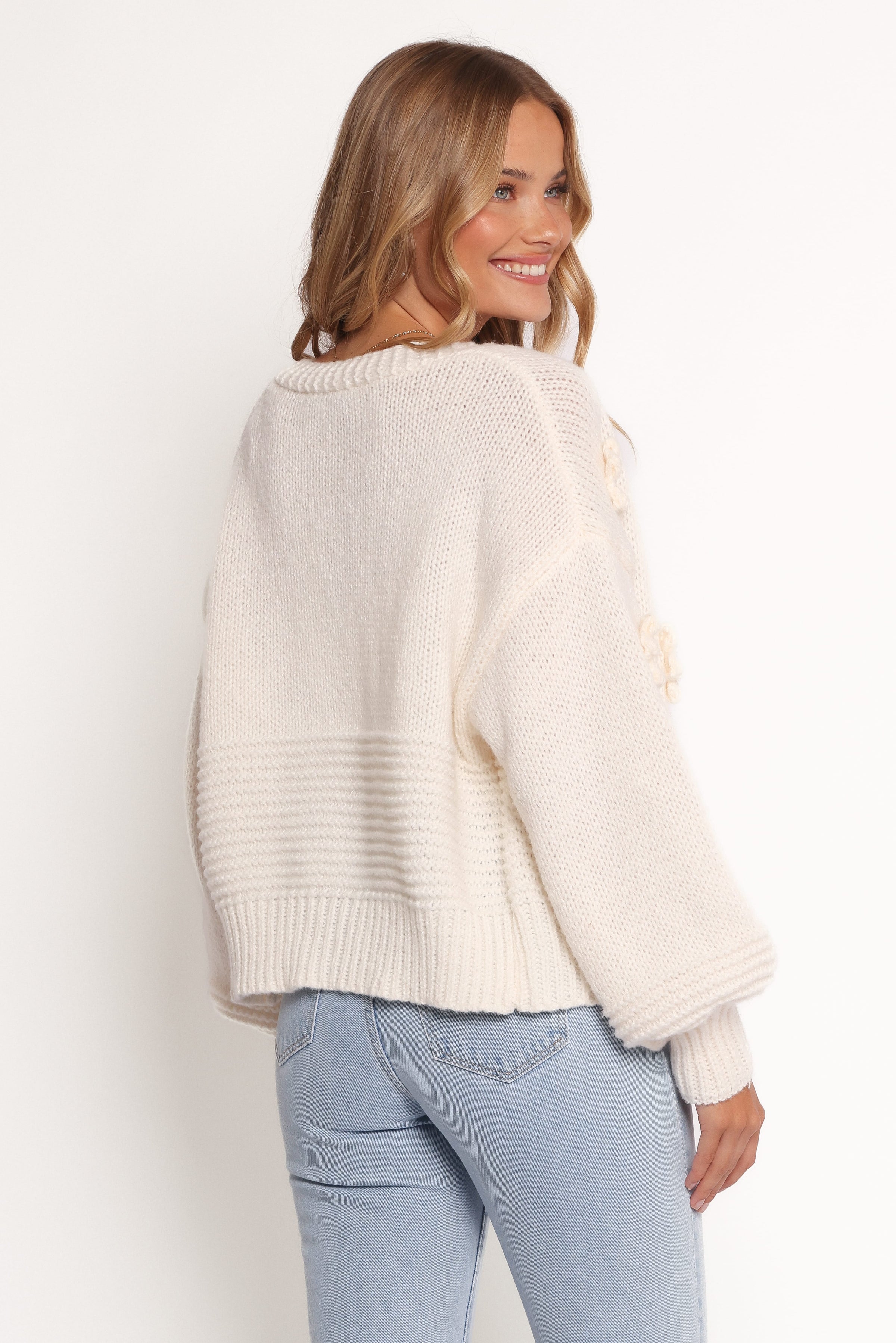 KNITWEAR Harlee Flower Cardigan - White
