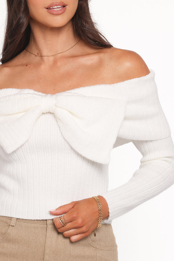 KNITWEAR Helene Bow Off Shoulder Knit Sweater - Ivory
