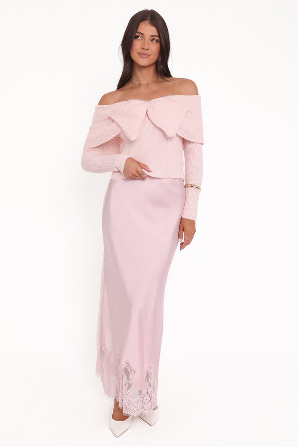 KNITWEAR Helene Bow Off Shoulder Knit Sweater - Pink