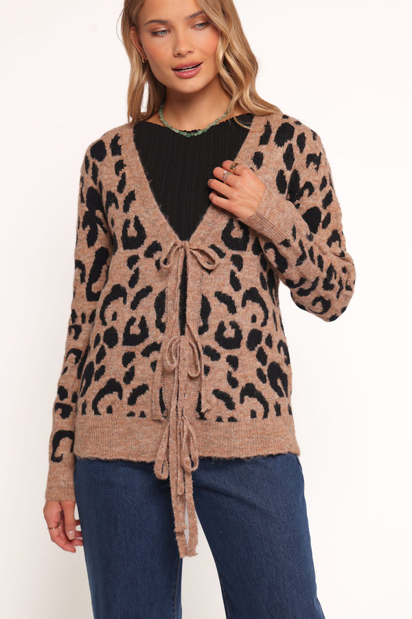 KNITWEAR Hudson Tie Front Cardigan - Leopard