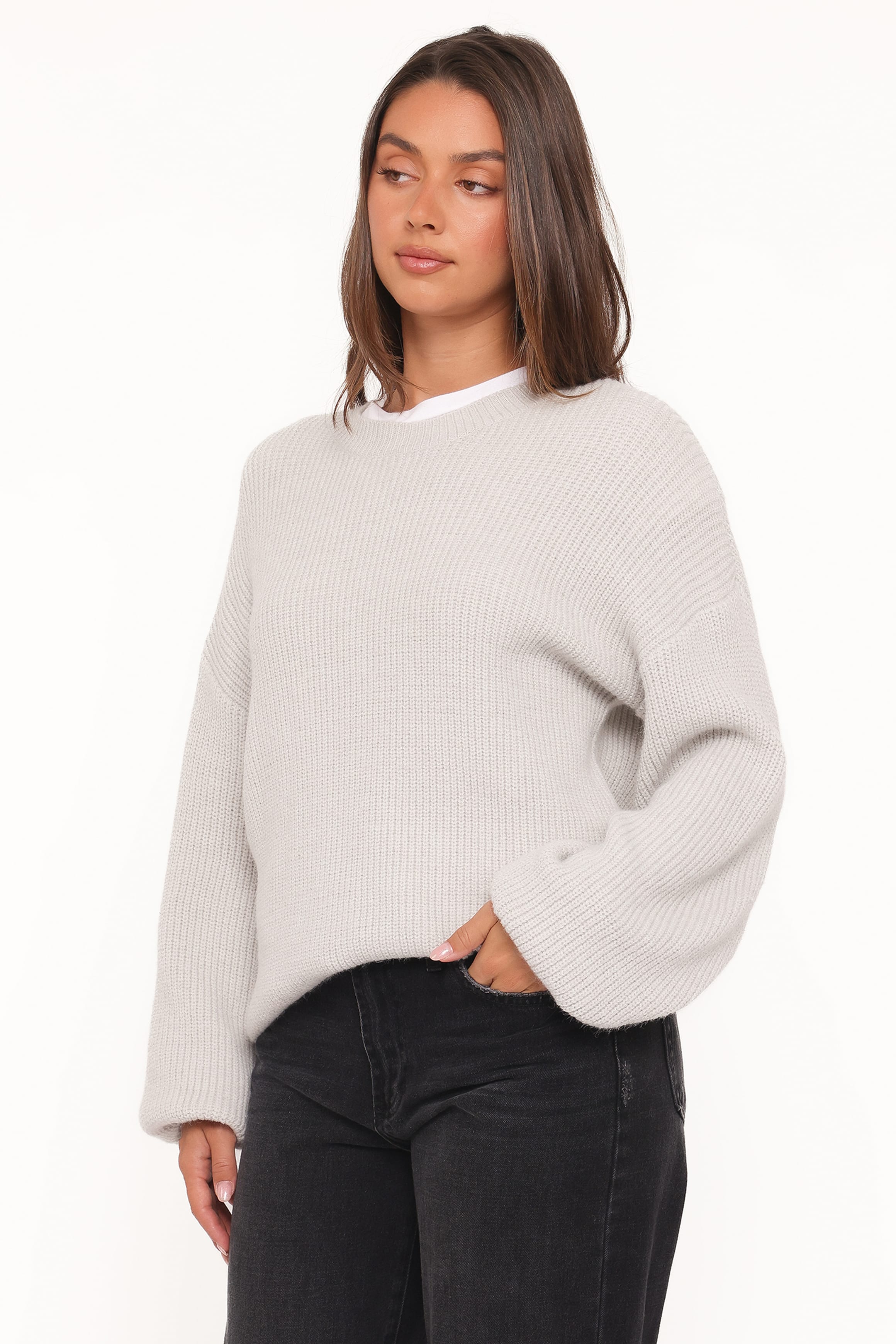 KNITWEAR Indra Waffle Sweater - Light Grey