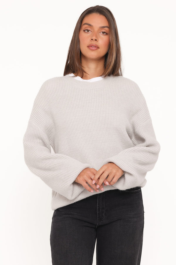 KNITWEAR Indra Waffle Sweater - Light Grey