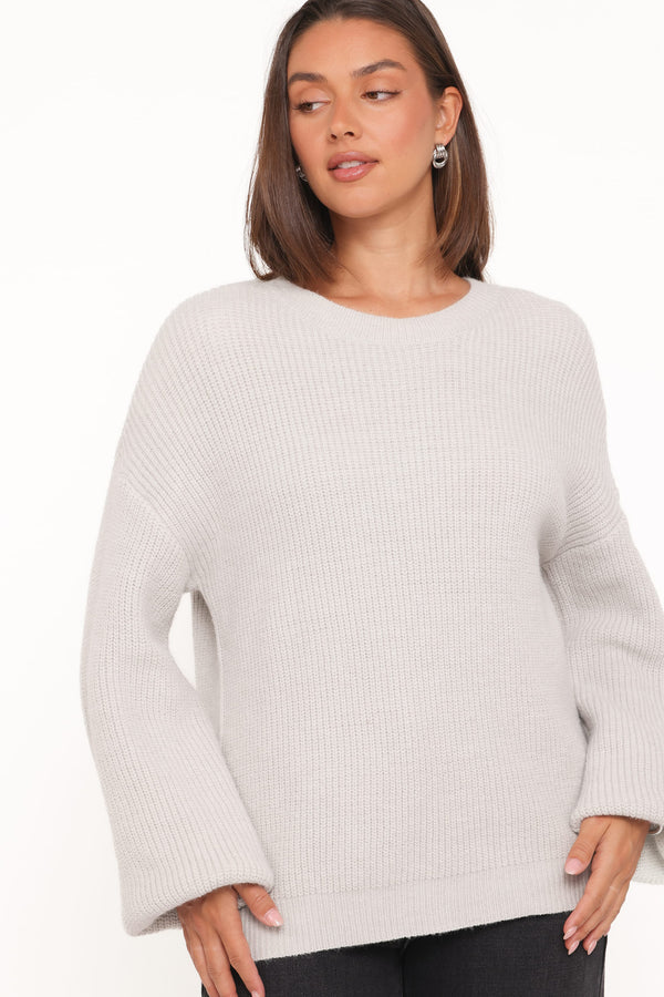 KNITWEAR Indra Waffle Sweater - Light Grey