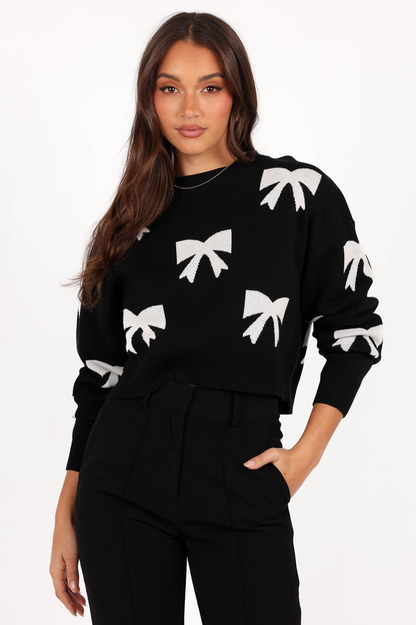 KNITWEAR Irene All Over Bow Knit Sweater - Black