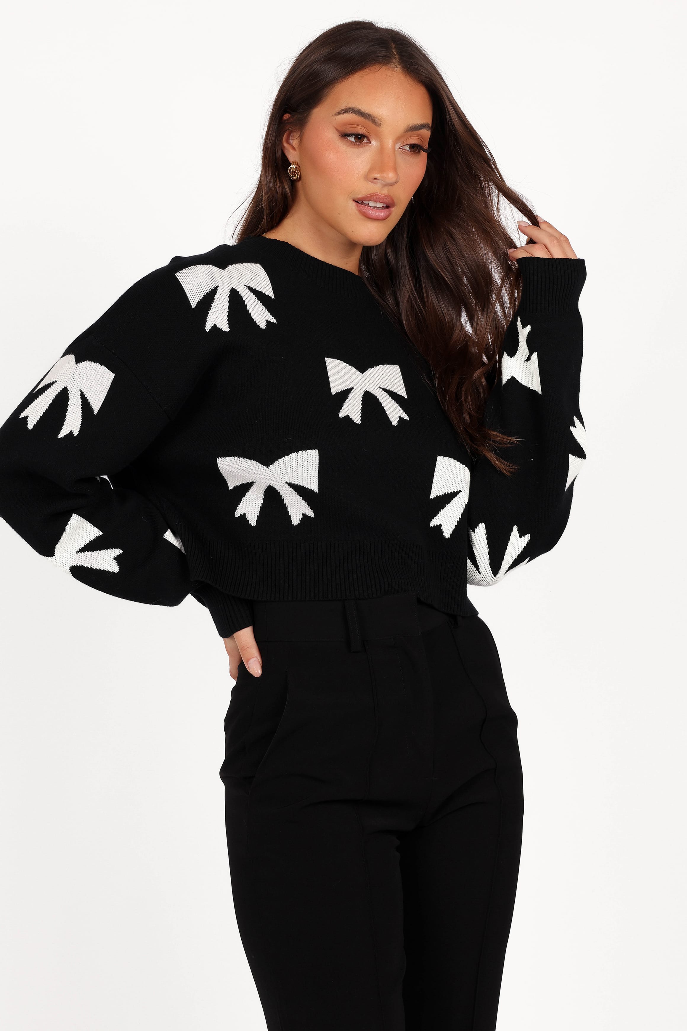 KNITWEAR Irene All Over Bow Knit Sweater - Black