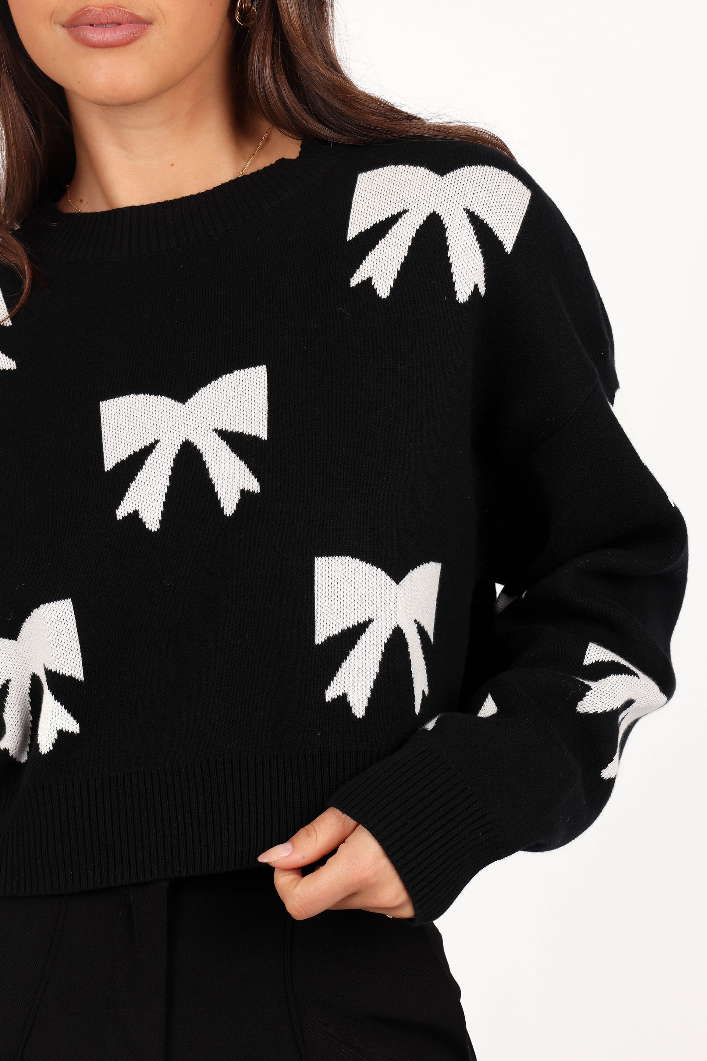 KNITWEAR Irene All Over Bow Knit Sweater - Black