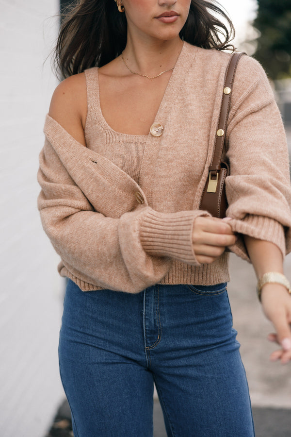 KNITWEAR Isabel Button Front Cardigan - Beige