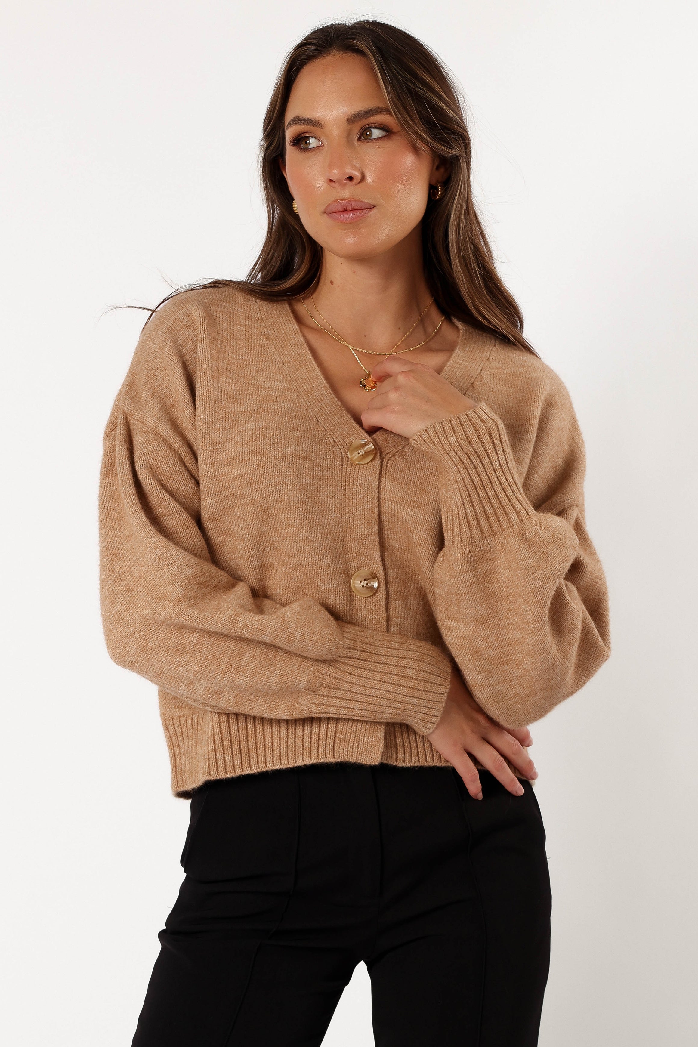 KNITWEAR Isabel Button Front Cardigan - Beige