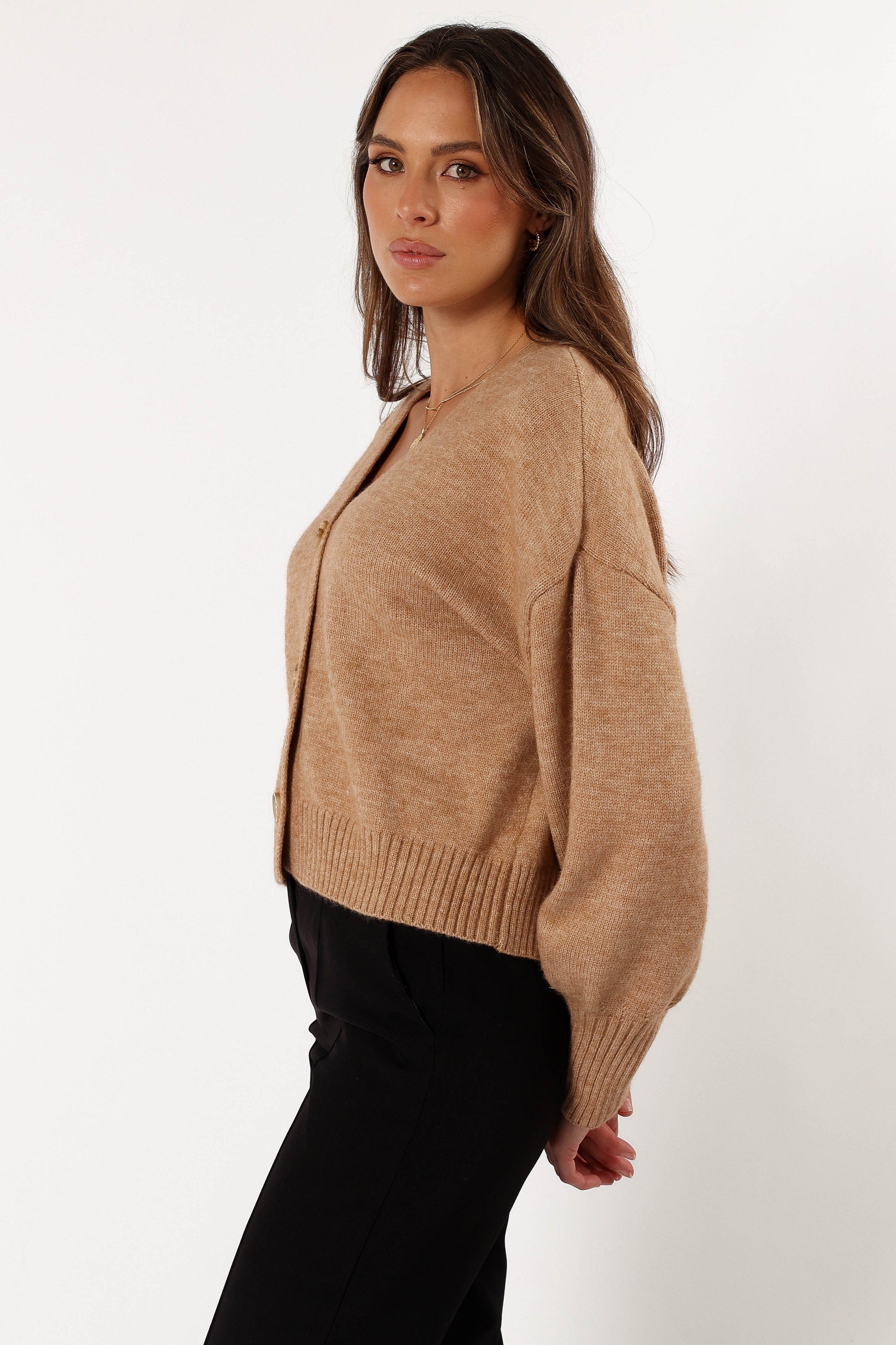 Isabel Button Front Cardigan - Beige | Petal & Pup