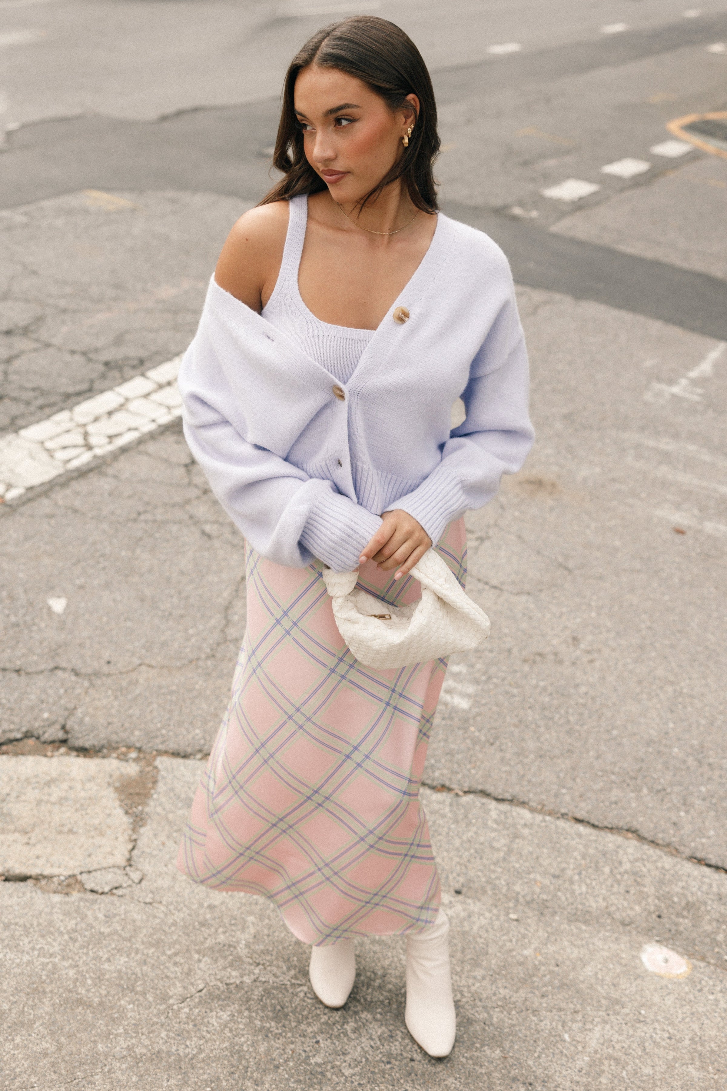 KNITWEAR Isabel Button Front Cardigan - Lilac