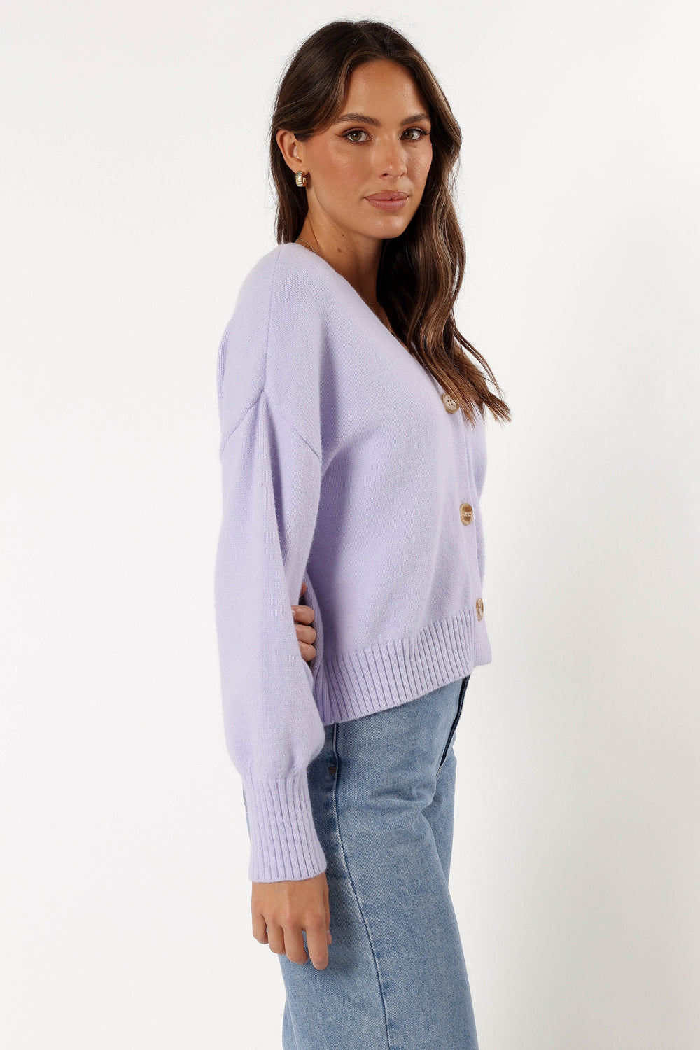 KNITWEAR @Isabel Button Front Cardigan - Lilac (Hold for Cool Beginnings)