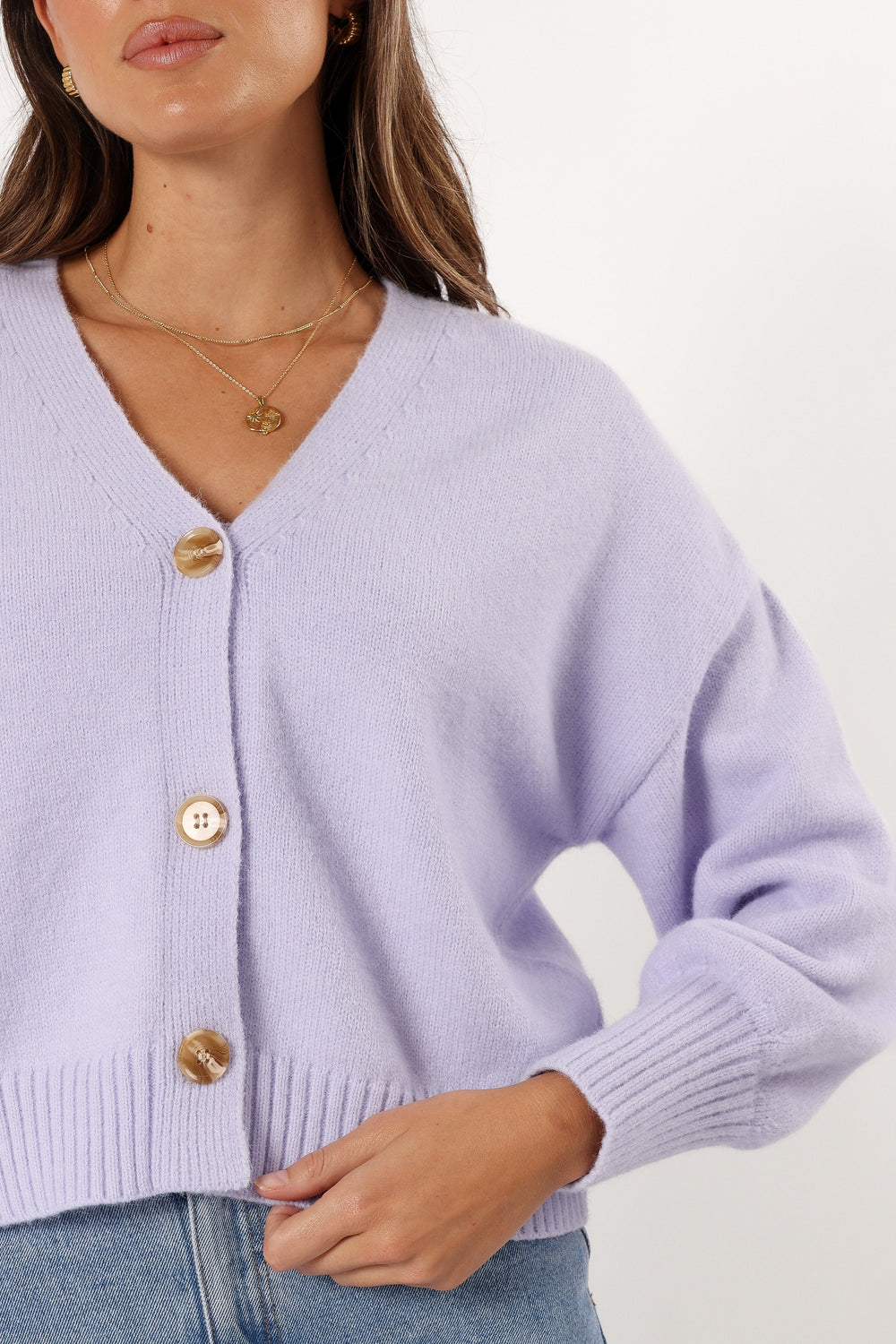 KNITWEAR @Isabel Button Front Cardigan - Lilac (Hold for Cool Beginnings)