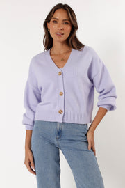 KNITWEAR @Isabel Button Front Cardigan - Lilac (Hold for Cool Beginnings)