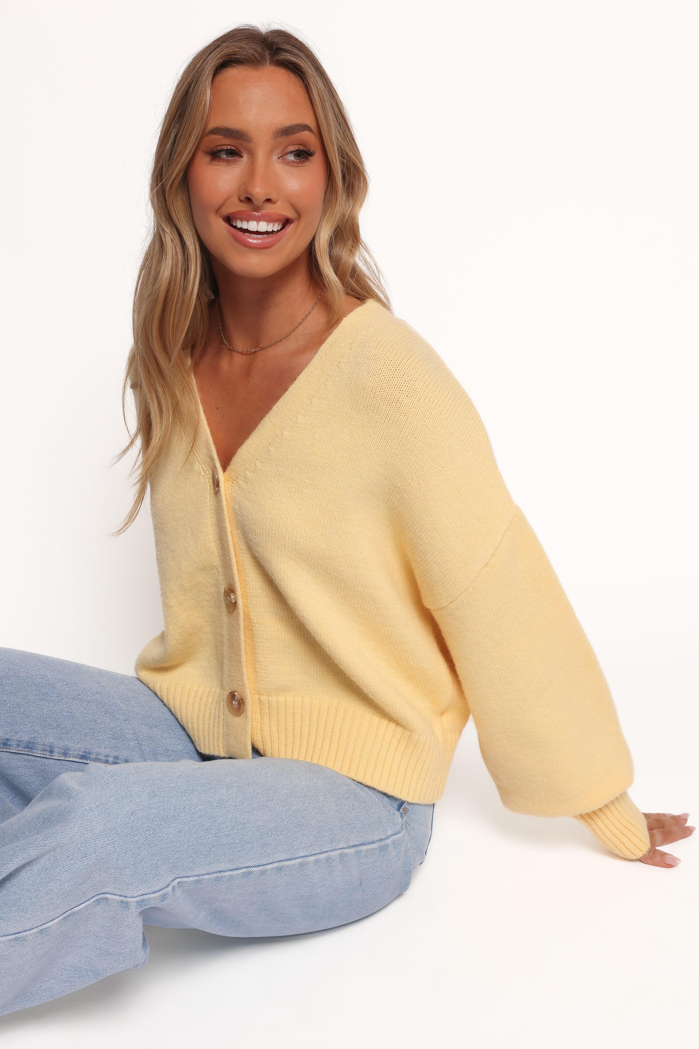 KNITWEAR Isabel Button Front Cardigan - Yellow