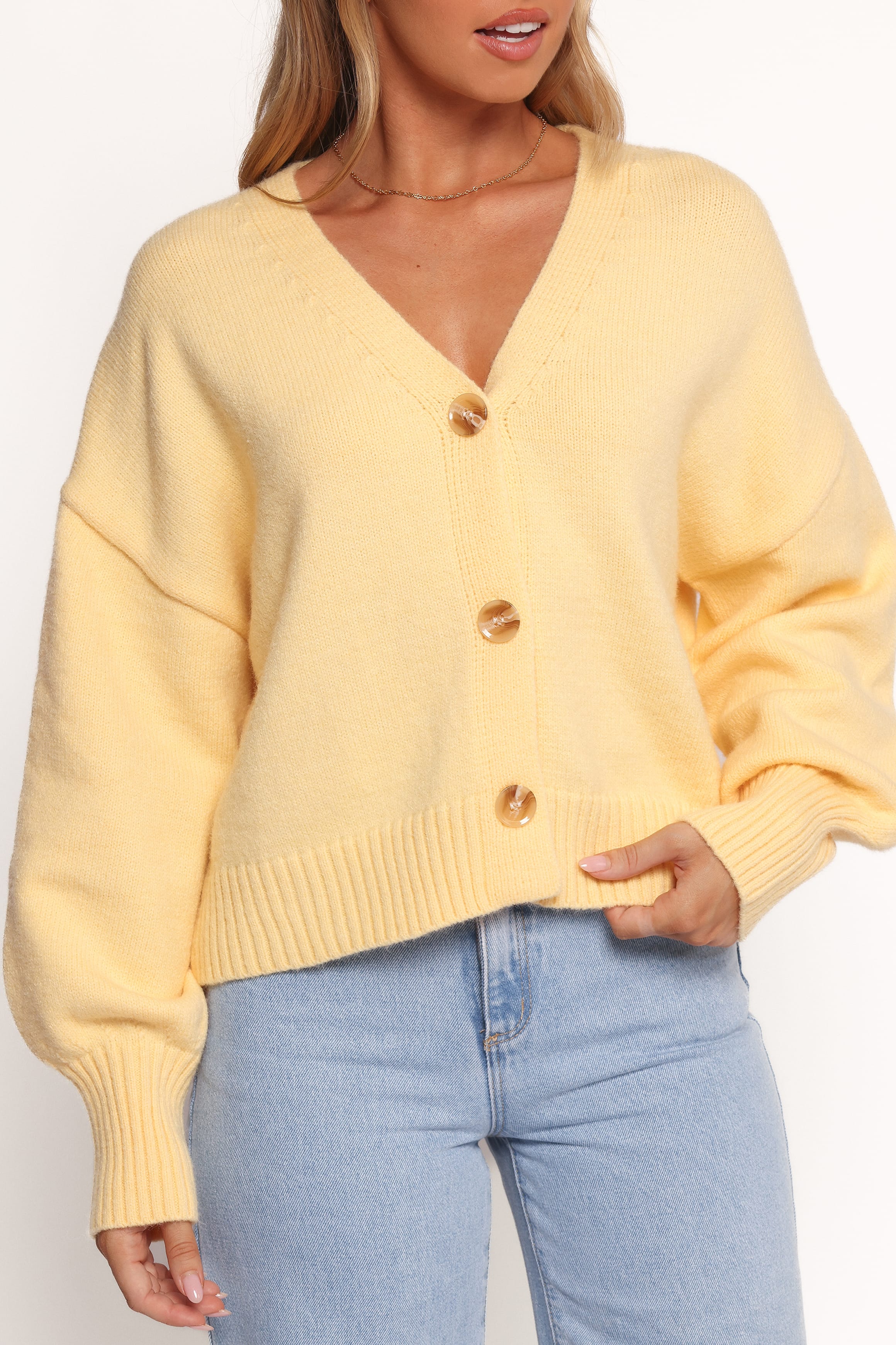 KNITWEAR Isabel Button Front Cardigan - Yellow
