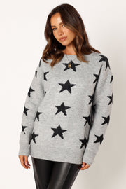 KNITWEAR @Janiyah Star Knit Sweater - Grey Black