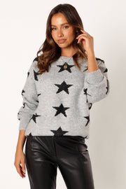 KNITWEAR @Janiyah Star Knit Sweater - Grey Black