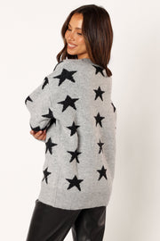 KNITWEAR @Janiyah Star Knit Sweater - Grey Black