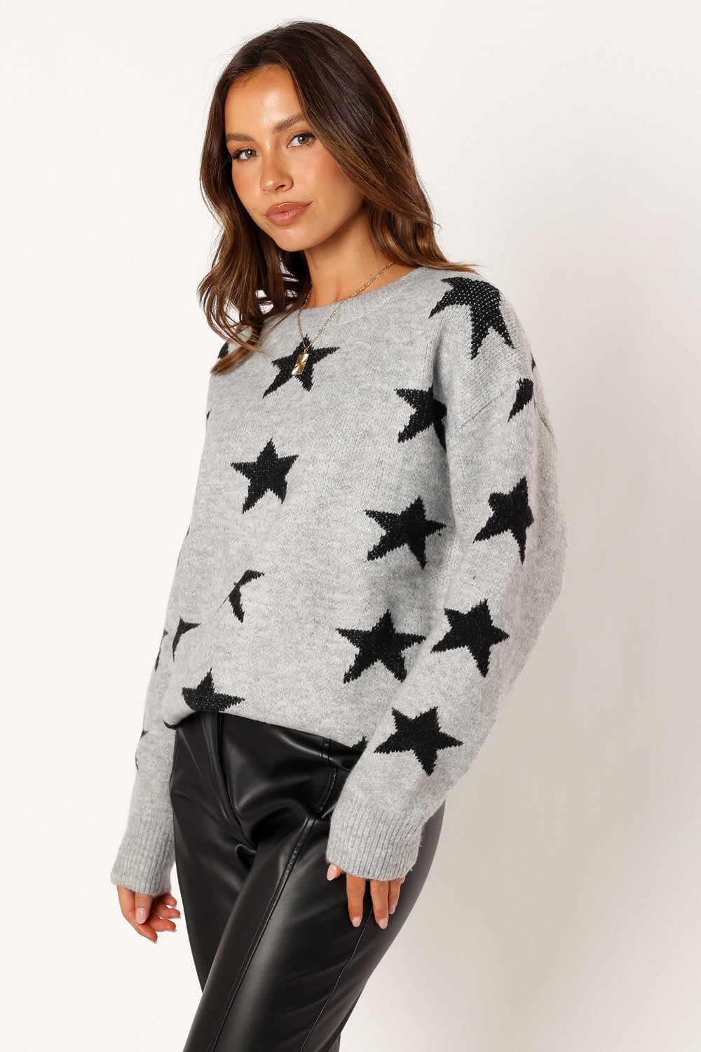 KNITWEAR @Janiyah Star Knit Sweater - Grey Black