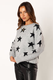 KNITWEAR @Janiyah Star Knit Sweater - Grey Black