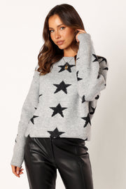 KNITWEAR @Janiyah Star Knit Sweater - Grey Black