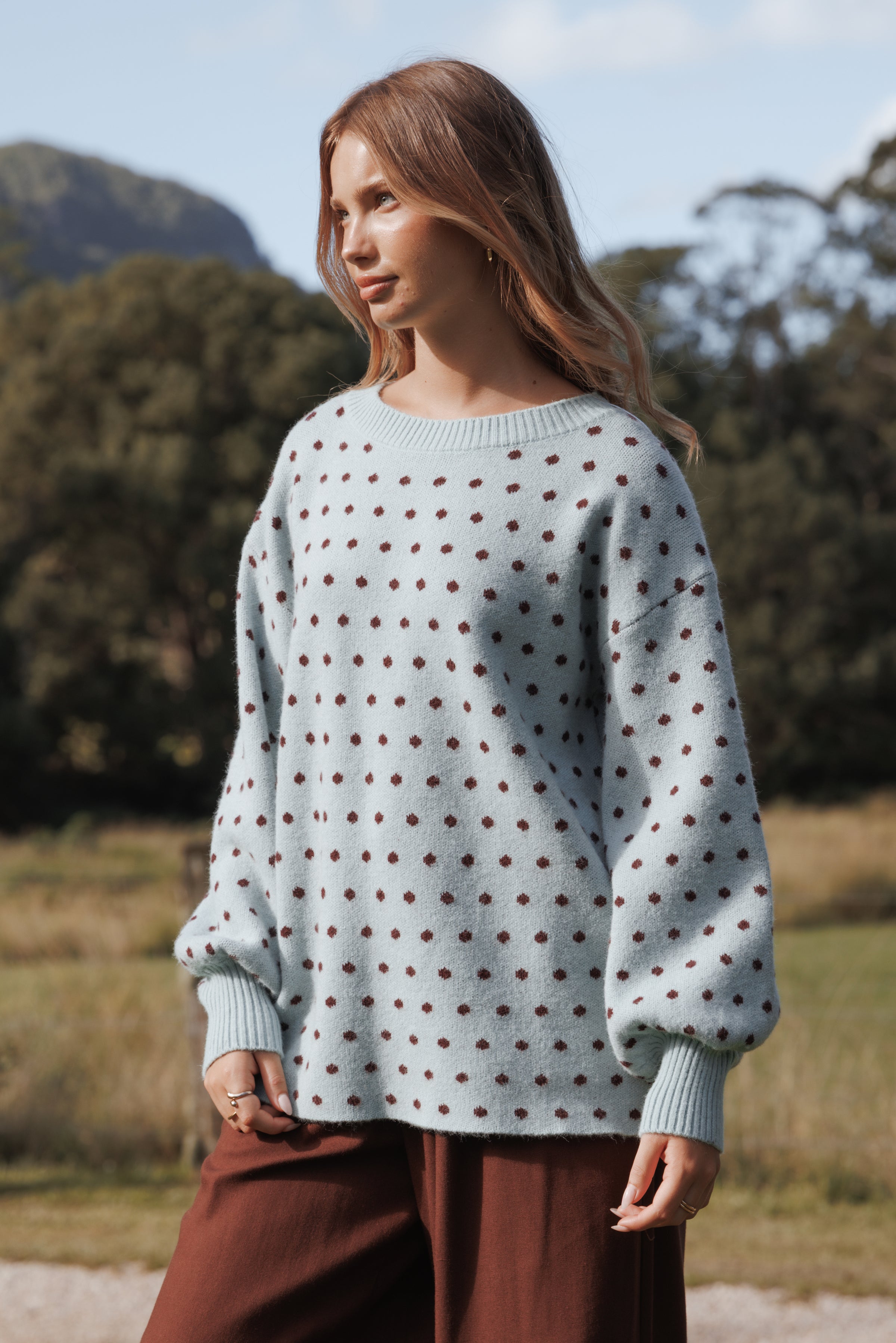 KNITWEAR Jax Knit Sweater - Blue Polka Dot