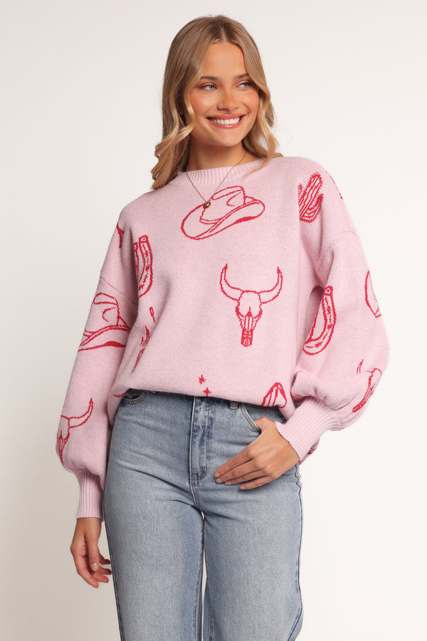 KNITWEAR Jax Western Knit Sweater - Pink