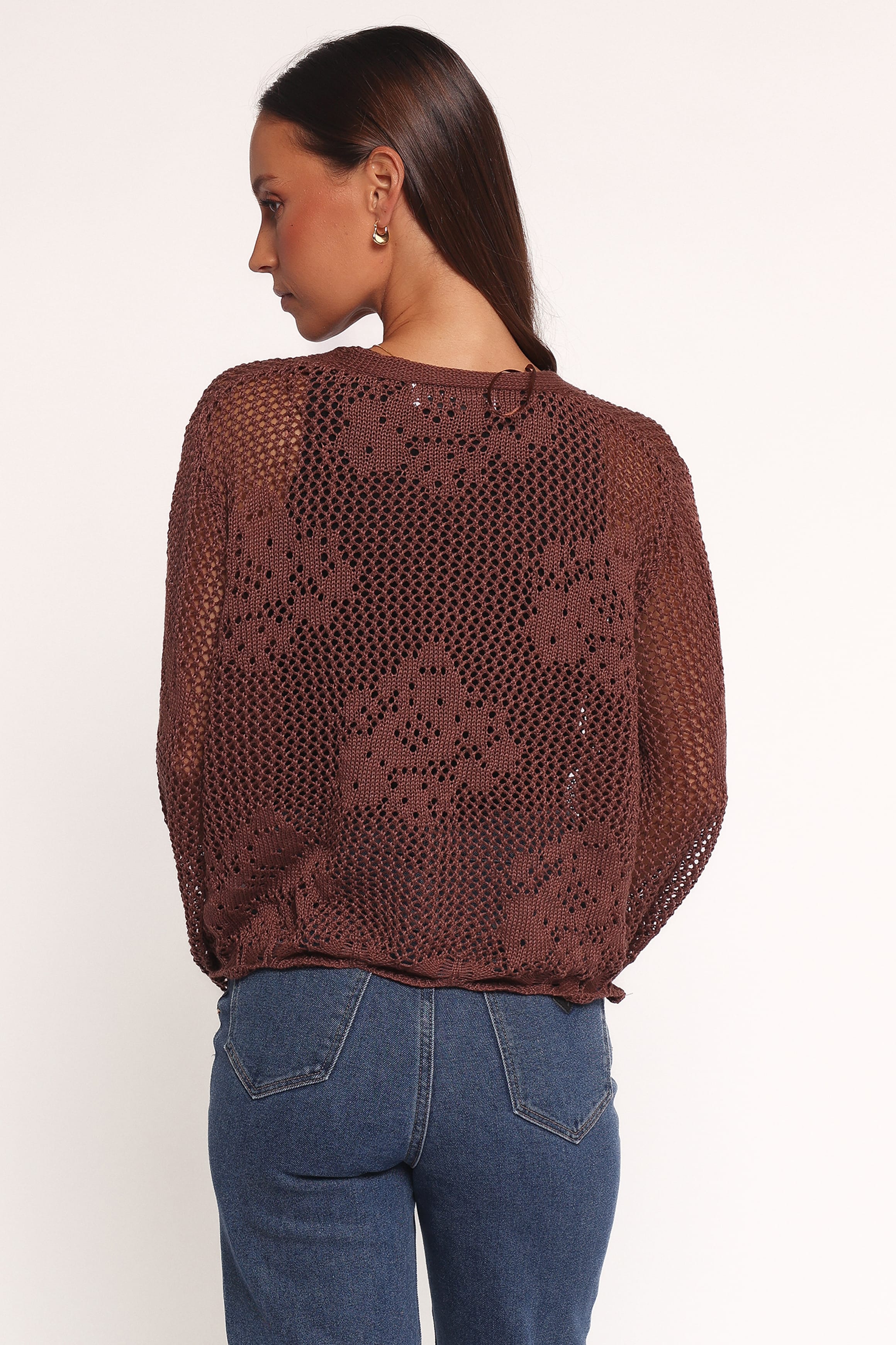 KNITWEAR Jeniper Tie Front Flower Cardigan - Brown