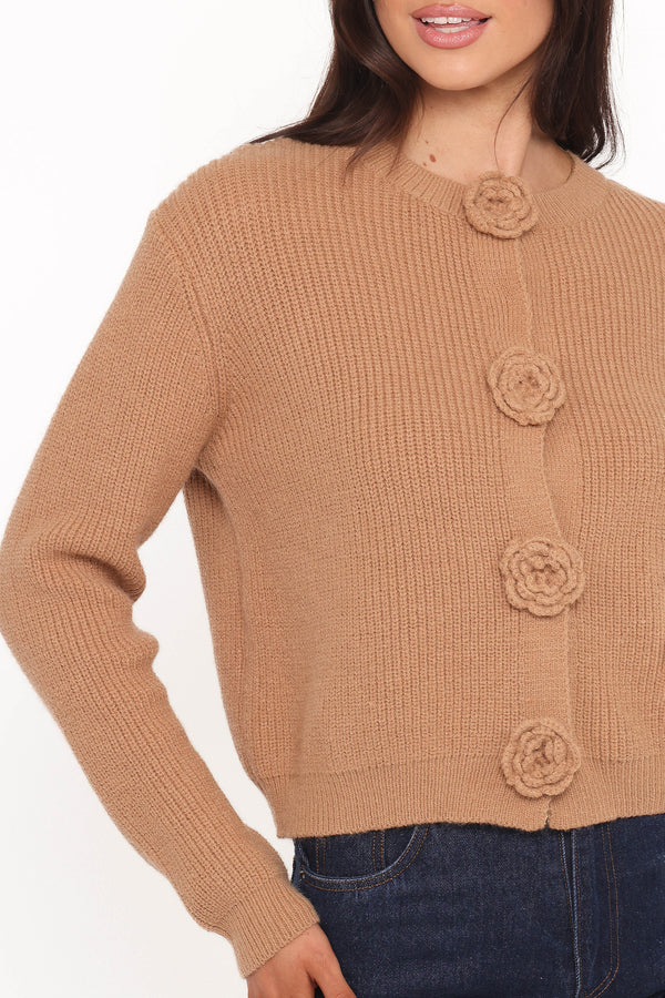 KNITWEAR Jones Rosette Cardigan - Mocha