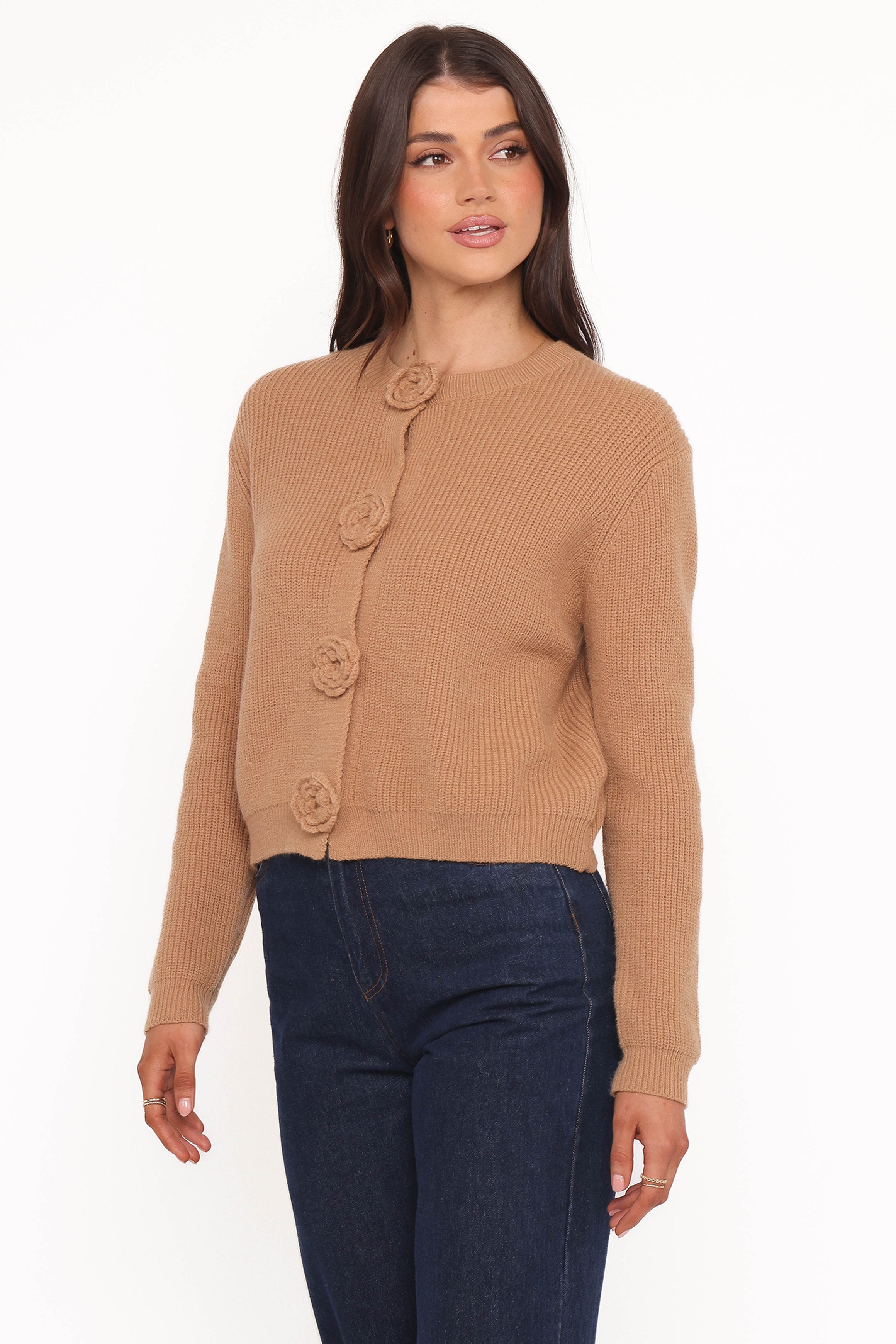 KNITWEAR Jones Rosette Cardigan - Mocha