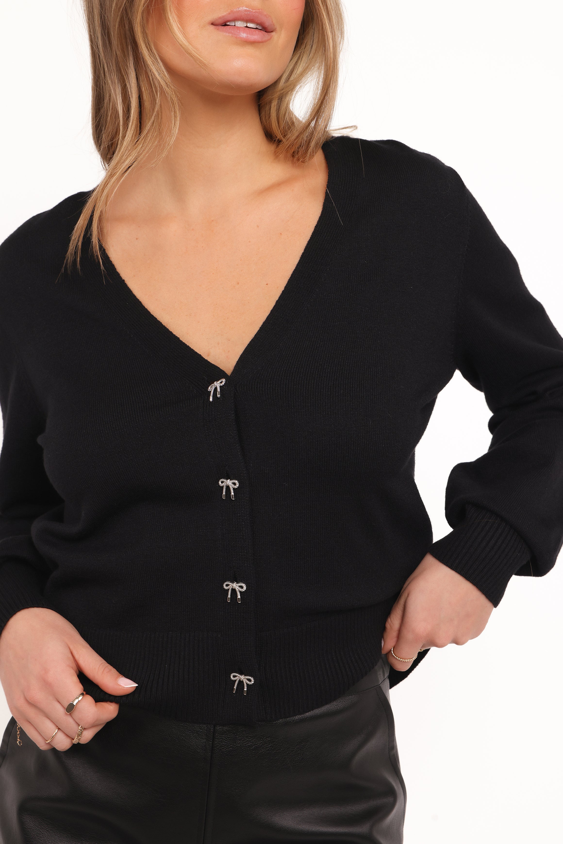 KNITWEAR Josey Bow Button Cardigan - Black
