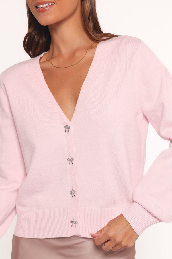 KNITWEAR Josey Bow Button Cardigan - Light Pink