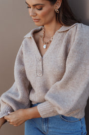 Knitwear @Kahlani Button Front Knit Sweater - Beige