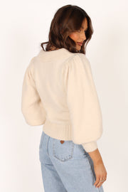 Knitwear @Kahlani Button Front Knit Sweater - Cream