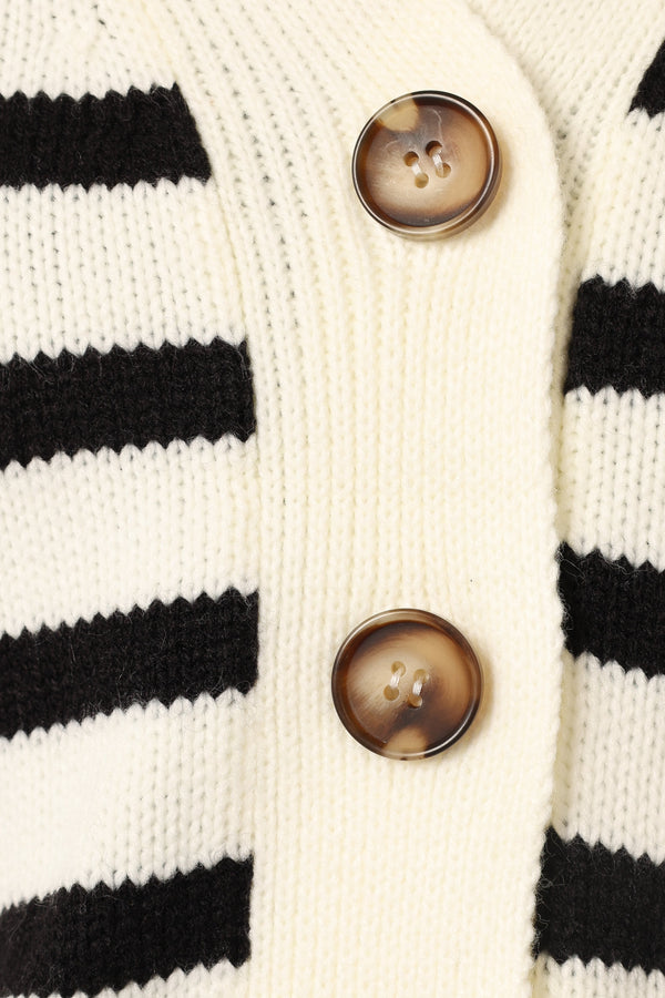 KNITWEAR @Kallen Button Front Striped Cardigan - Cream/Black (Hold for Winter Essentials)