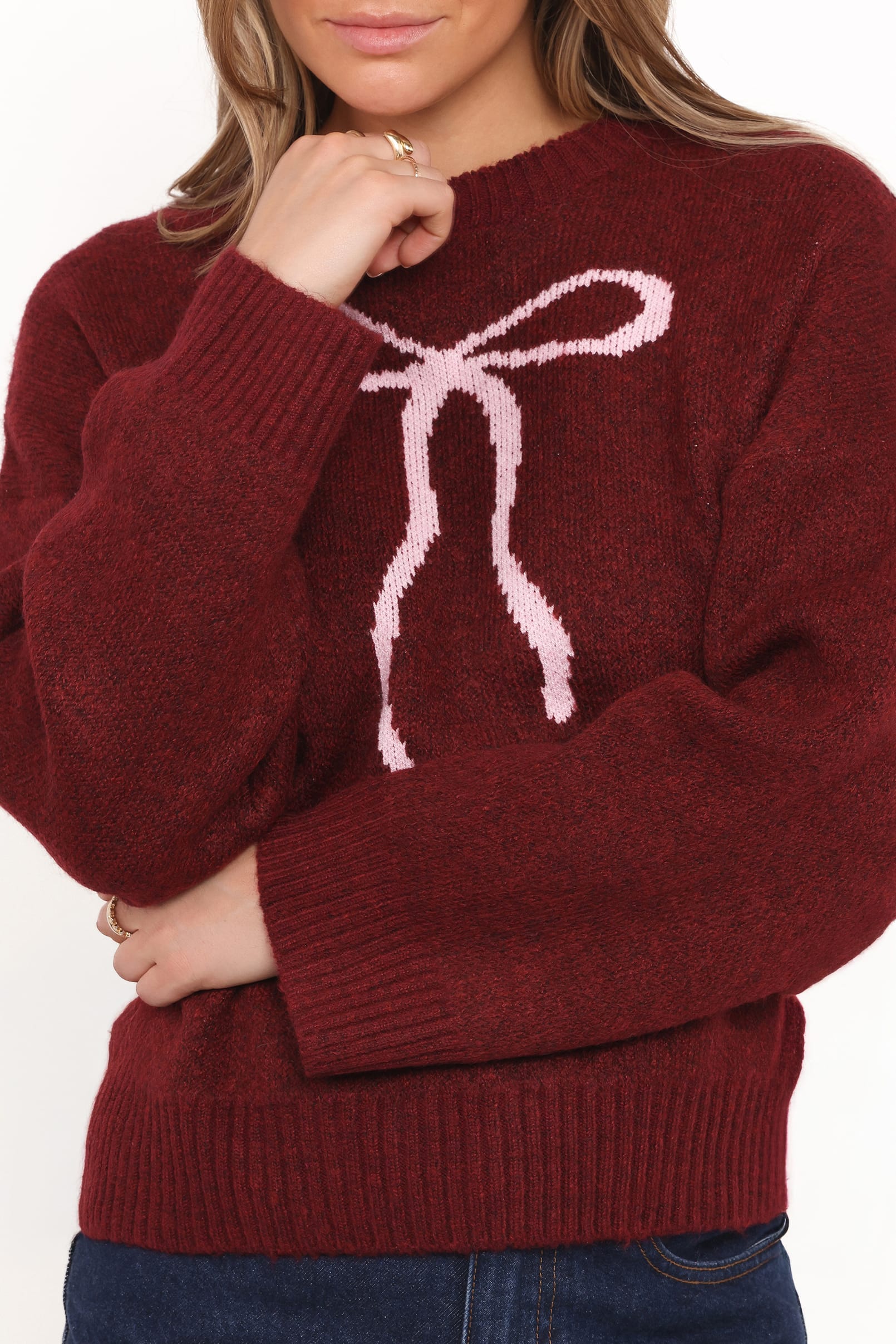 KNITWEAR Kaori Bow Sweater - Burgundy