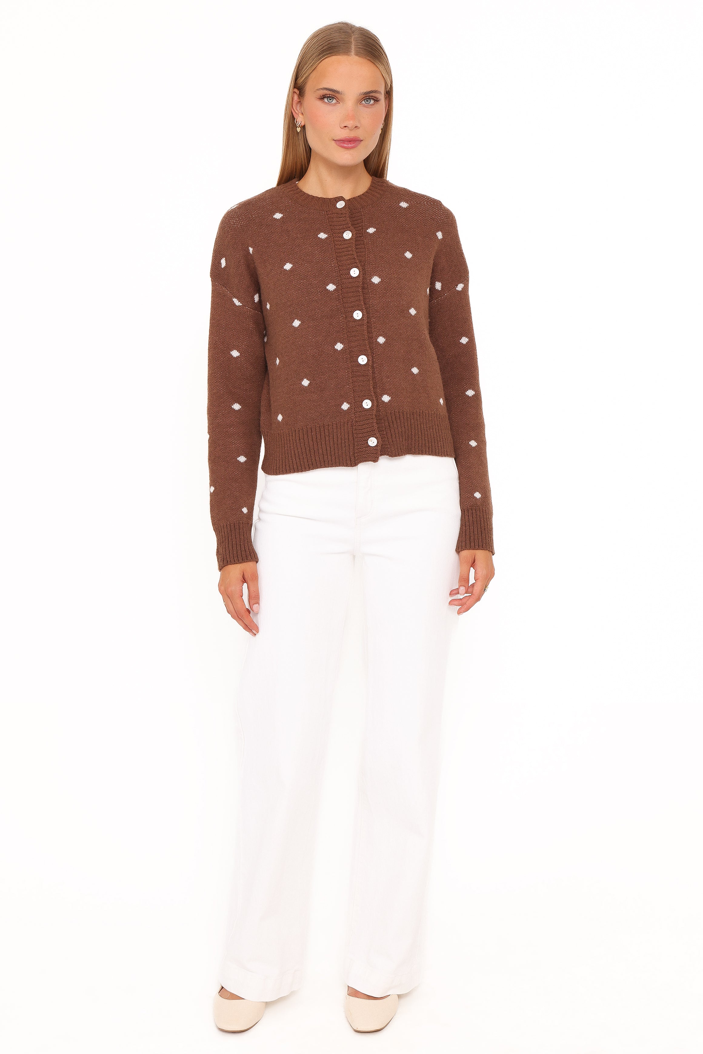KNITWEAR Karia Polka Dot Cardigan - Brown